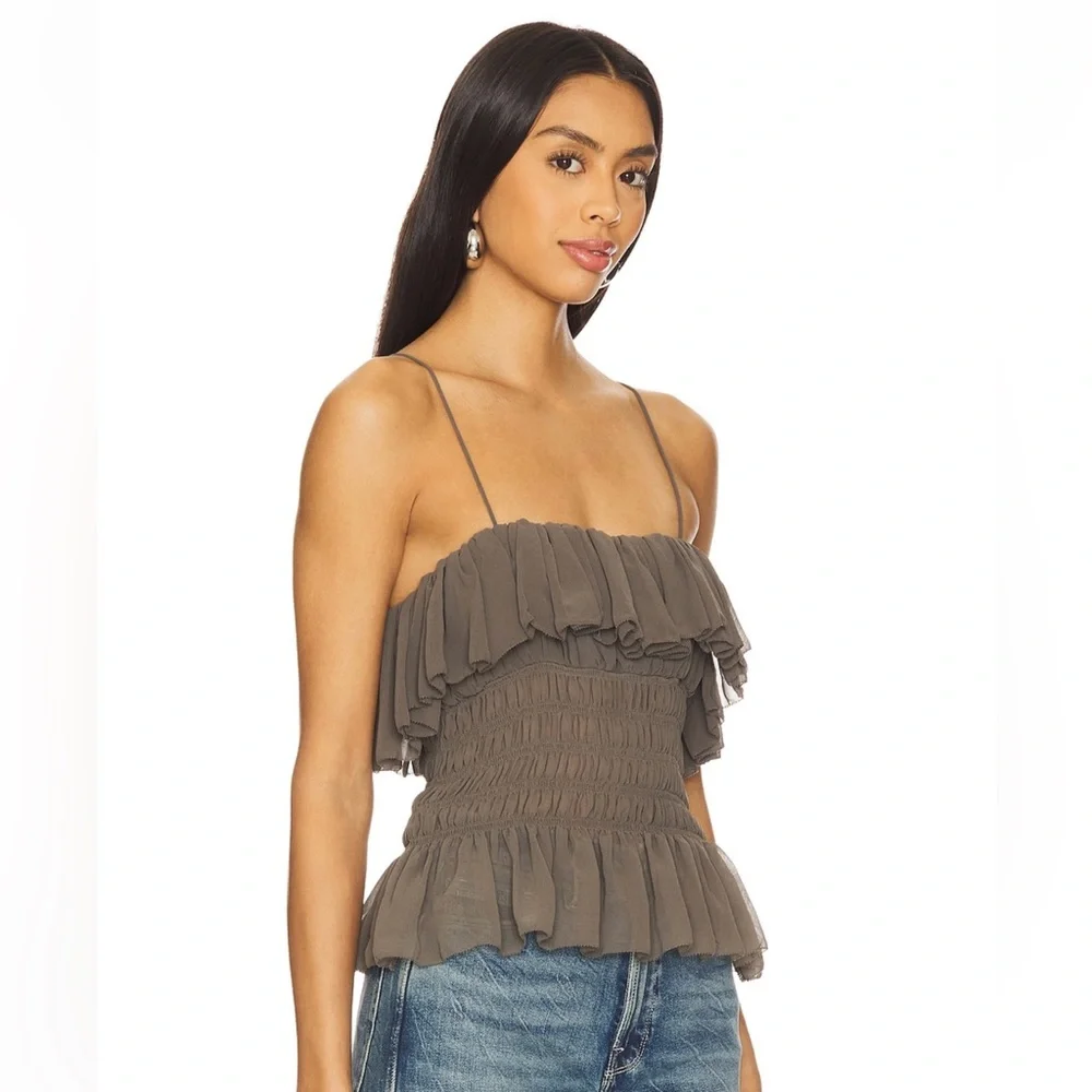 Ronny Kobo Collection Ruffled Gray Top - Picture 2 of 5